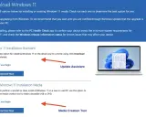 Strona z opcjami jak zainstalować Windows 11: Asystent Instalacji i Narzędzie do tworzenia nośnika.