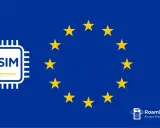 eSIM od RoamingSim to Twój klucz do swobodnego internetu mobilnego za granicą, z symbolem Unii Europejskiej.