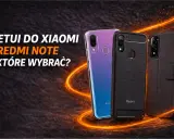 Trzy etui do Xiaomi Redmi Note: przezroczyste, czarne z włóknem węglowym i brązowe z klapką.