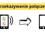 Ilustracja pokazuje przekierowanie połączeń na Samsungu. Dzwoniący telefon z zieloną i czerwoną słuchawką, strzałka i pusty telefon.
