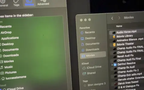 Na ekranie komputera widać okno Findera, gdzie opcja AirDrop nie działa. Widoczne są foldery i pliki, m.in. "Movies".