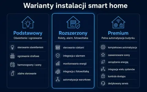 Warianty smart home: od podstawowego sterowania oświetleniem z telefonu, przez rozszerzone funkcje, po pełną automatyzację budynku.