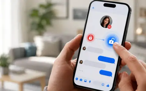 Palec dotyka ikony odblokowanego zamka na ekranie telefonu, pokazując jak odblokować kogoś na FB na telefonie.