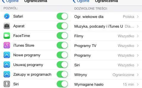 Ustawienia iPhone: kontrola rodzicielska pozwala zarządzać dostępem do aplikacji, treści i funkcji.