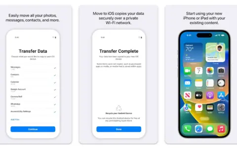 Aplikacja do przenoszenia danych z Androida na iOS. Przenieś zdjęcia, kontakty i wiadomości na nowe urządzenie Apple.