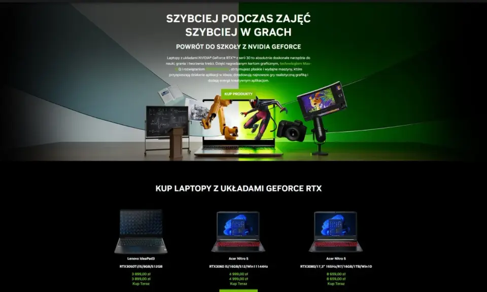 Laptopy z kartami NVIDIA GeForce RTX - idealne do nauki, gier i tworzenia. Sprawdź, jakie parametry powinien mieć dobry laptop, by sprostać tym wyzwaniom.