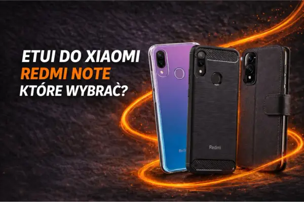 Trzy etui do Xiaomi Redmi Note: przezroczyste, czarne z włóknem węglowym i brązowe z klapką.